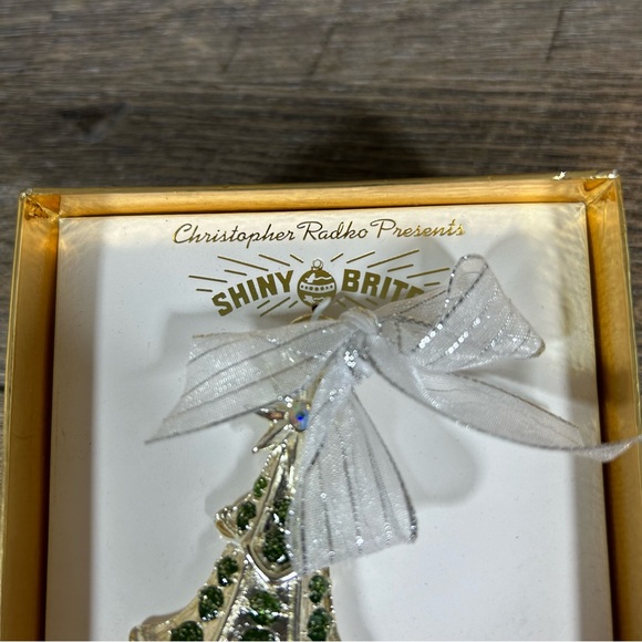 Christopher Radko Shiny Brite Silver Tone Christmas Tree Ornament & Earrings Set - Picture 5 of 7